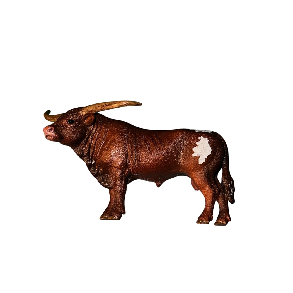 Schleich Bull‎ Figurine Brown White Horned Farm Animal Toy Collectible 2017